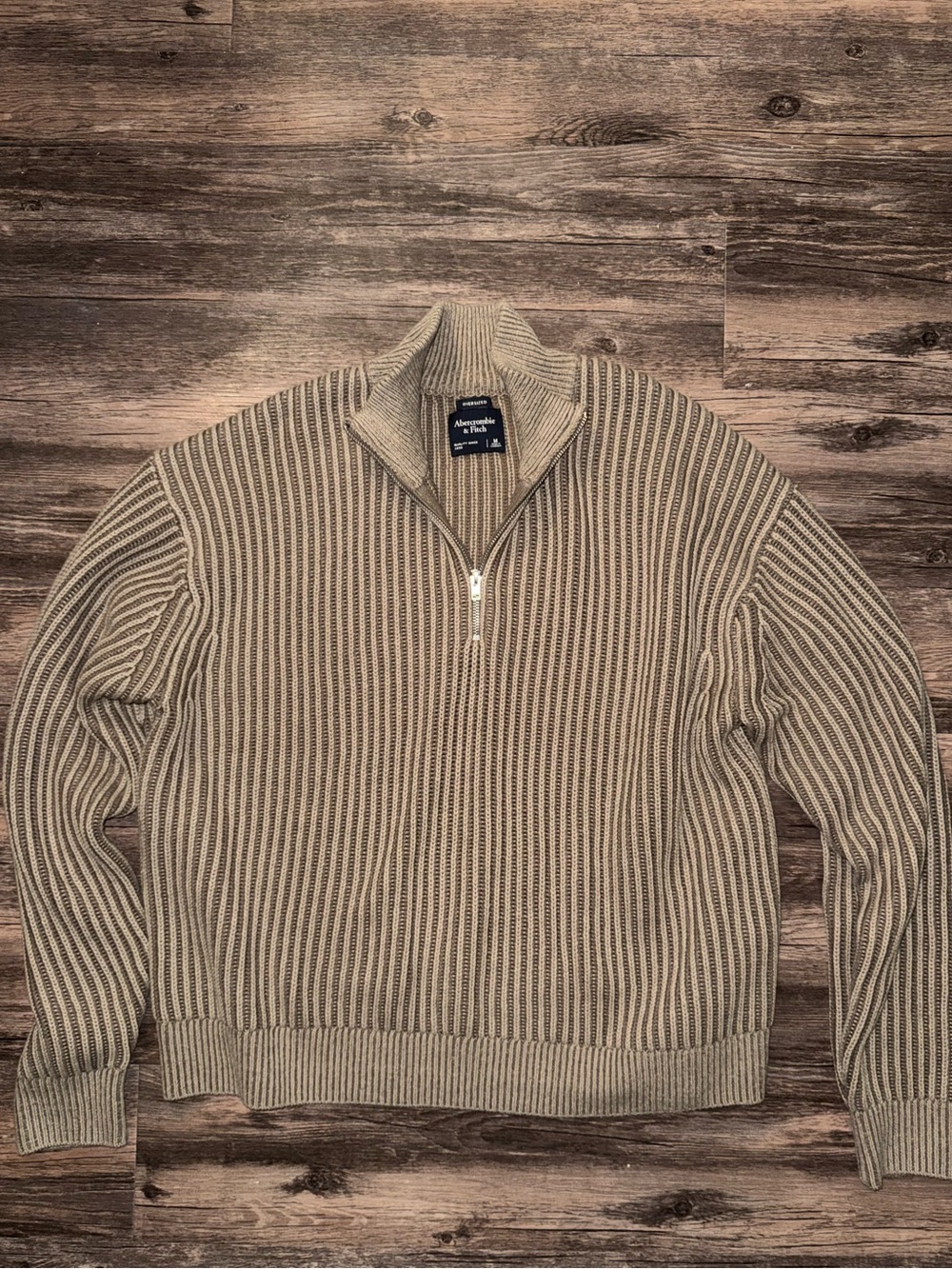Abercrombie fitch tan oversized quarter zip sweater